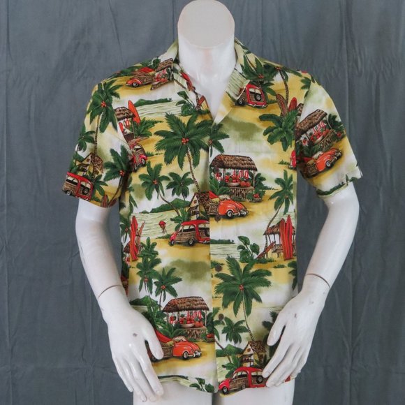 Retro Hawaiian Shirt - RJC - Surfboards and VW Beetles - Men's Medium - Picture 1 of 11